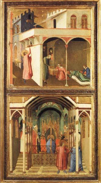 Ambrogio Lorenzetti St.Nicholas Offers Three Girls Their Dowry and St.Nicholas Is Elected Bishop of Mira Norge oil painting art
